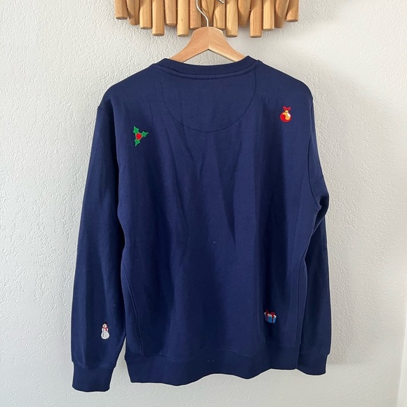 Embroidered Christmas Holiday Sweatshirt Sweater unisex Small Blue Pug crewneck - Picture 6 of 7